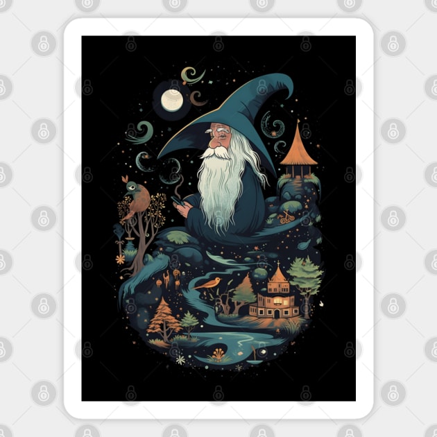 Whimsical Wizard at Night - Fantasy Magnet by Fenay-Designs